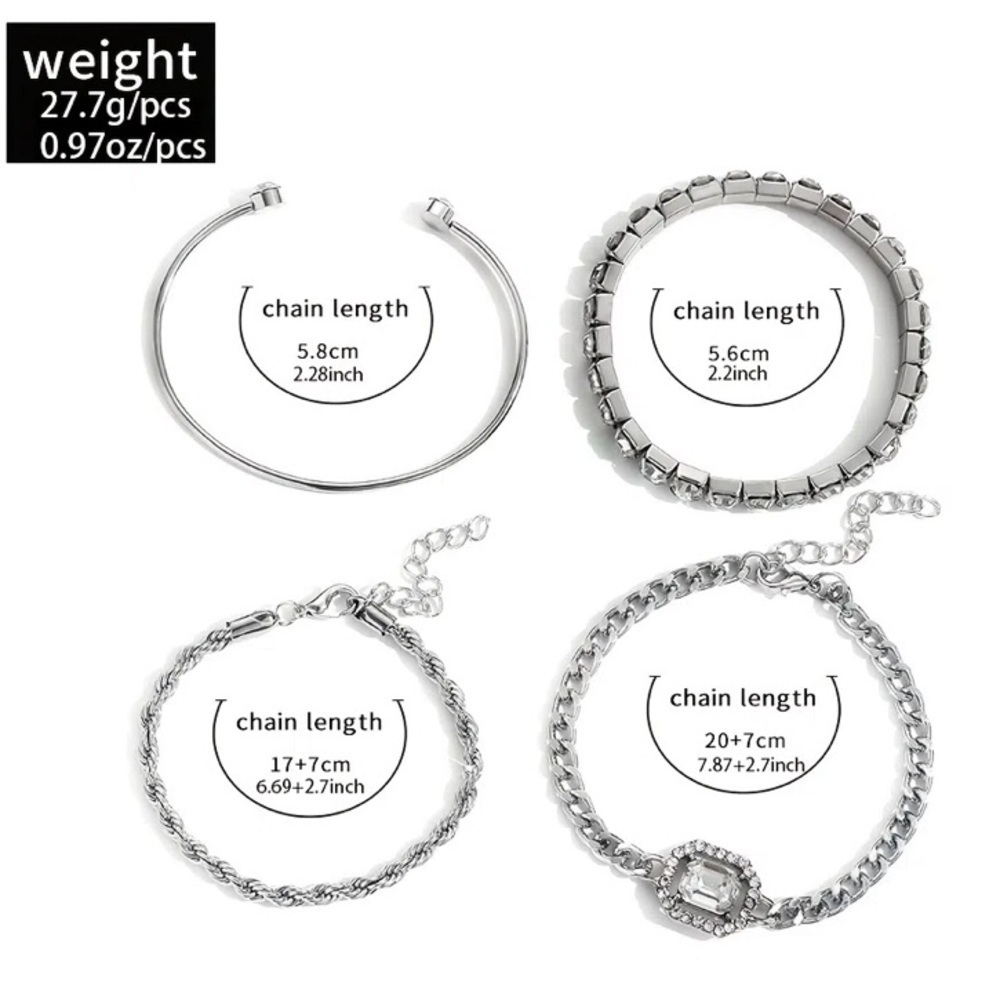 Women’s Silver Rhinestone and Chain Four Piece Bracelet Bundle Set NWT. - Picture 3 of 3